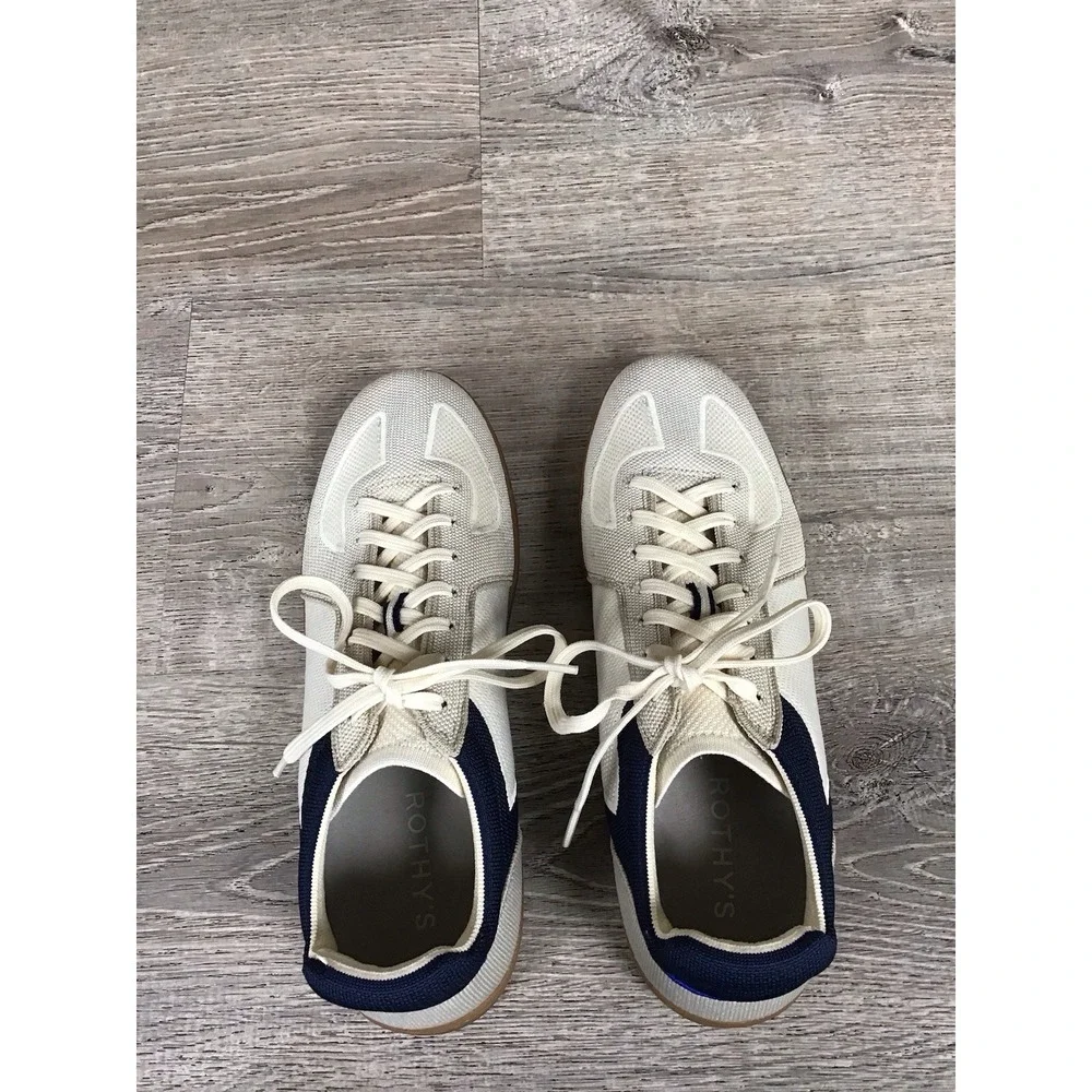 Rothys RS01 Blue And Cream Men's Lace Up Shoes Size 12 Casual knit sneakers